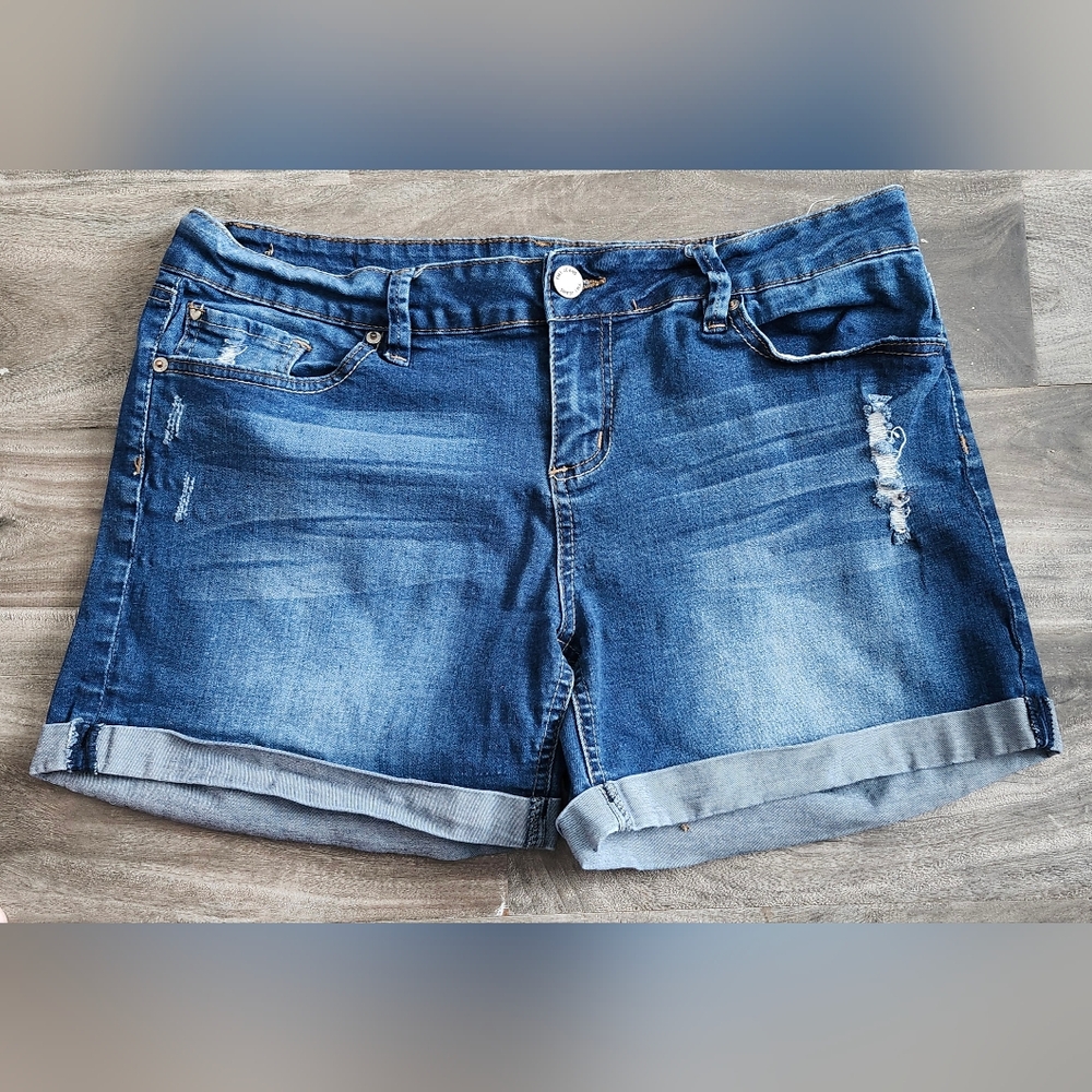 YMI Blue Jean Shorts with Rolled Cuffs and Gradient Effect